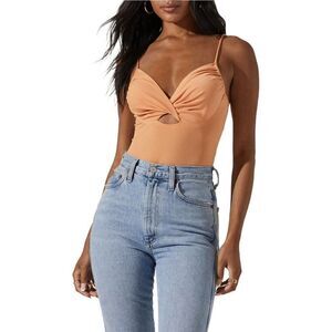 NEW ASTR the label orange peach halter bodysuit SMALL